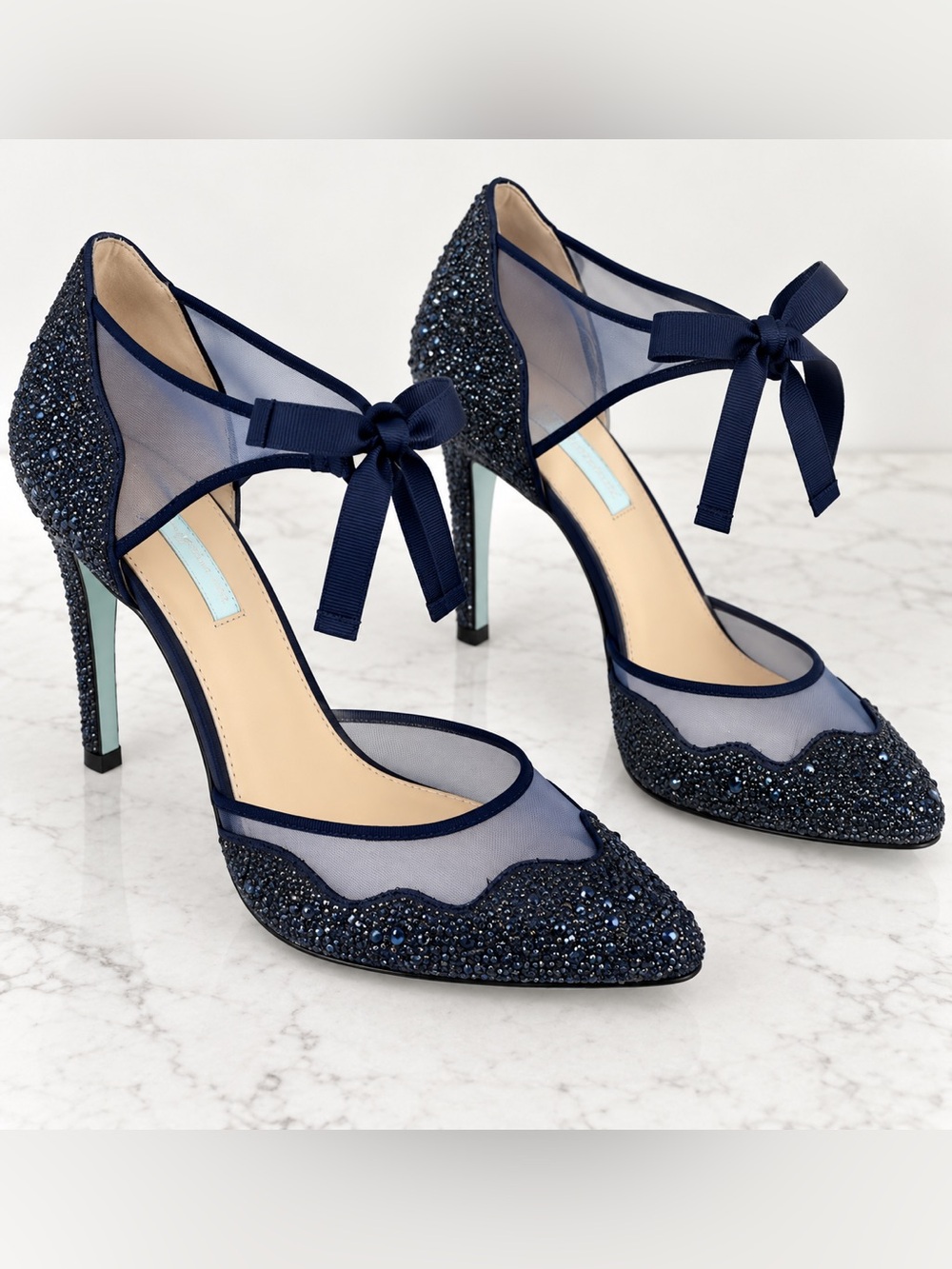 Betsey Johnson Iris Navy Rhinestone Mesh Heels Pumps Size 10 NIB